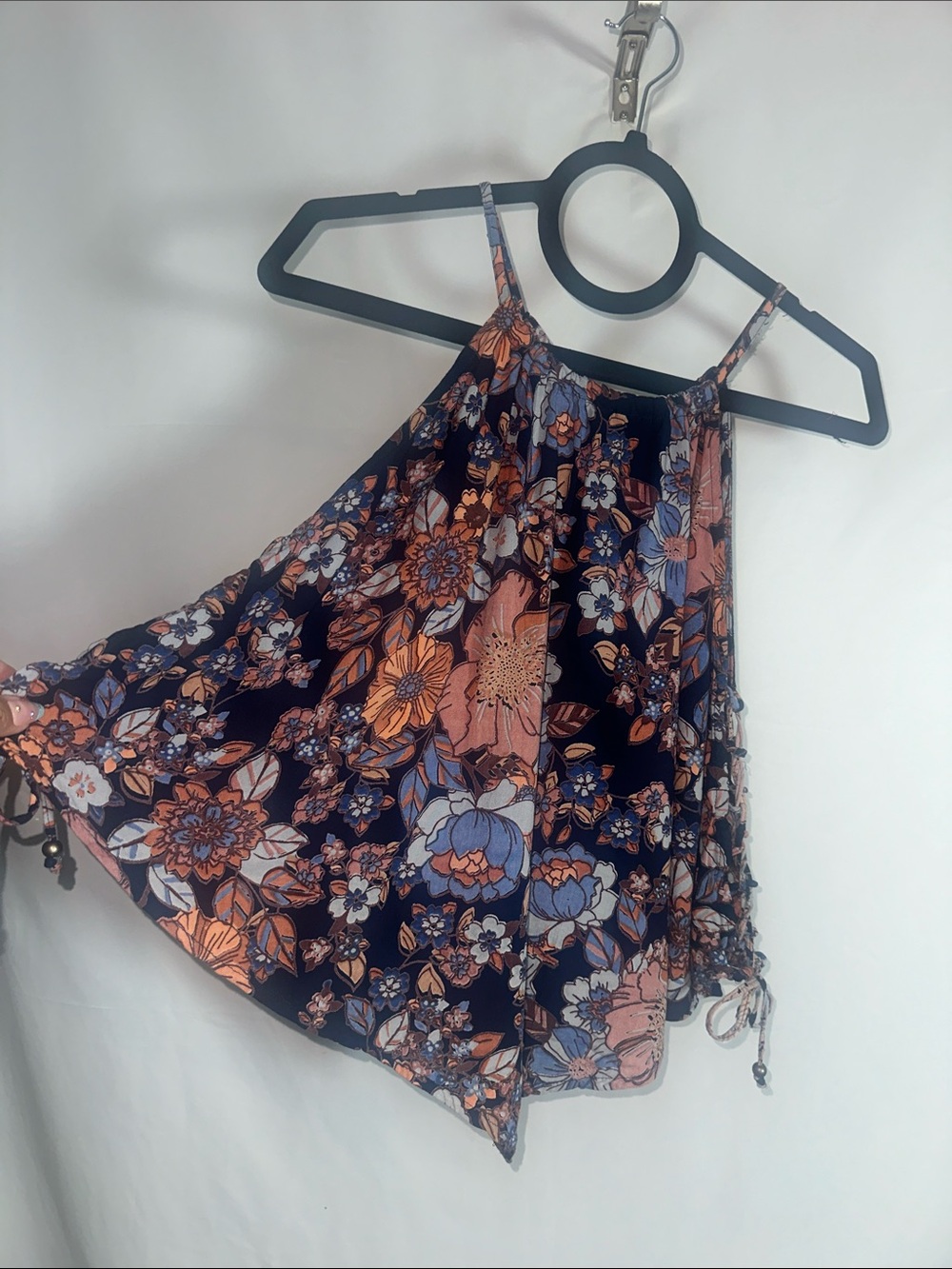 Angie Floral Halter Camisole - Navy, Coral & Light Blue